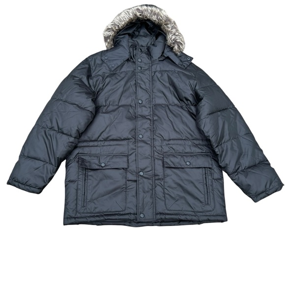 Mens Perry Ellis Puffer Jacket Removable Hood Black Size XL Portfolio Wellon - Picture 2 of 15